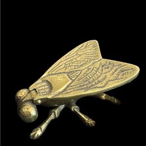 Vintage Midcentury Brass Fly Vesta Match Holder Trinket Box Hinged Wings